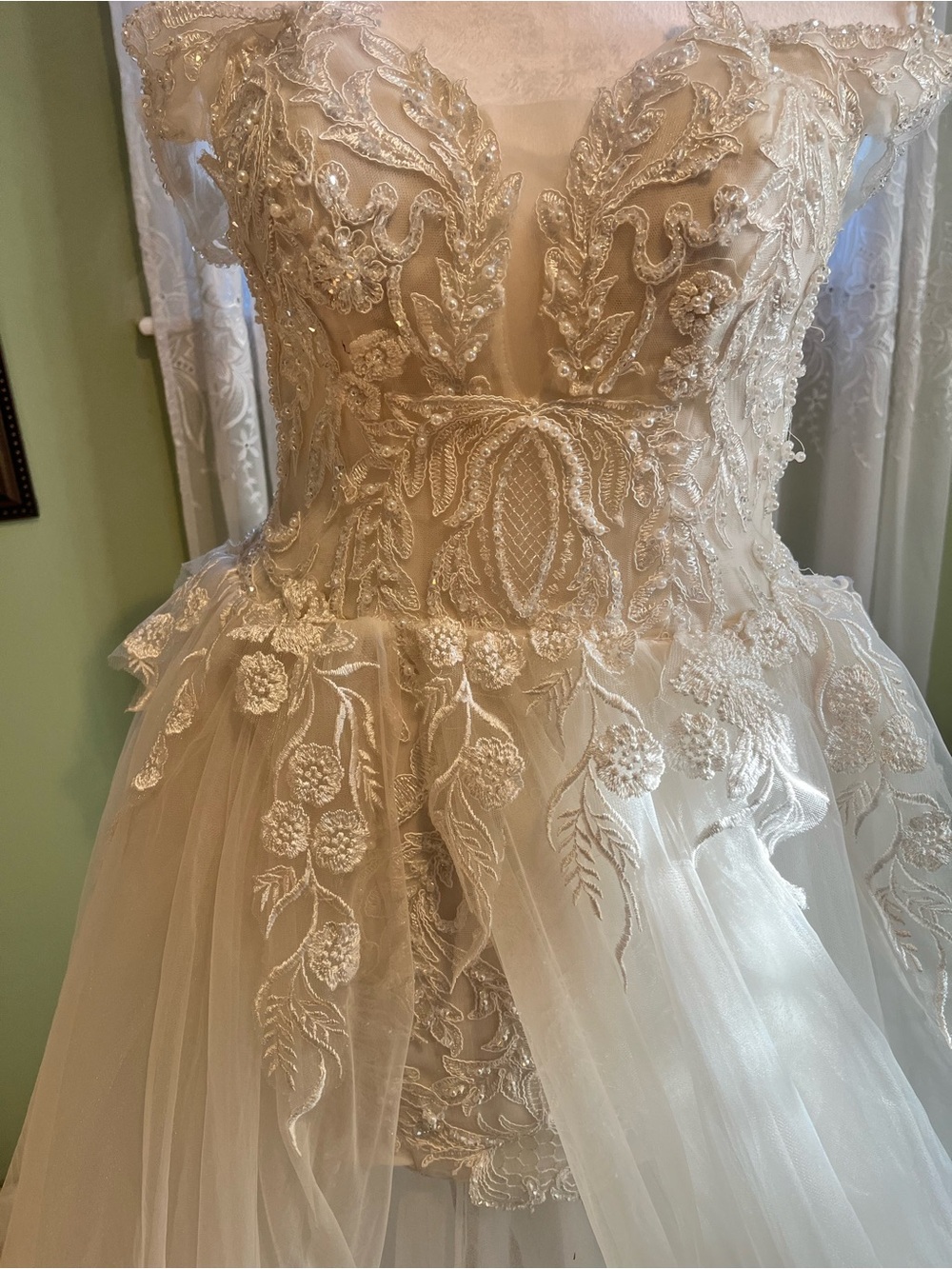 Ivory Embroidered short weddings Tulle Home Accent Dress Form Cover